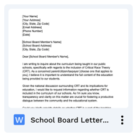 School Board Letter Template CRT Topic