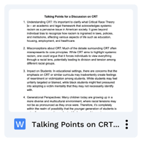 Talking Points on CRT